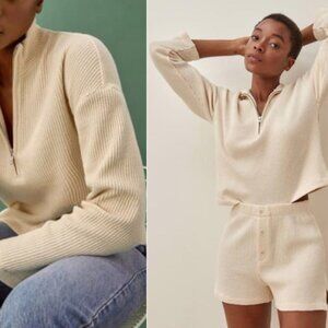 Reformation Yale Waffle Knit Half Zip Top Small Cotton Sweatshirt